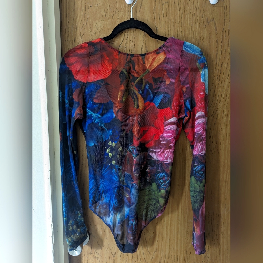 XL Parade Silky Mesh Scoop Back Bodysuit, Limited Edition Winterbloom